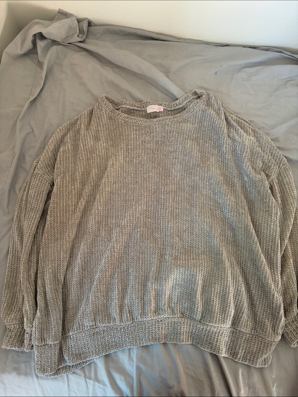 Pink Lily Gray Waffle Knit Long Sleeve Top